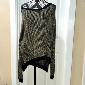 Calvin Klein Oversized Off Shoulder Black & Gold Knit Shirt